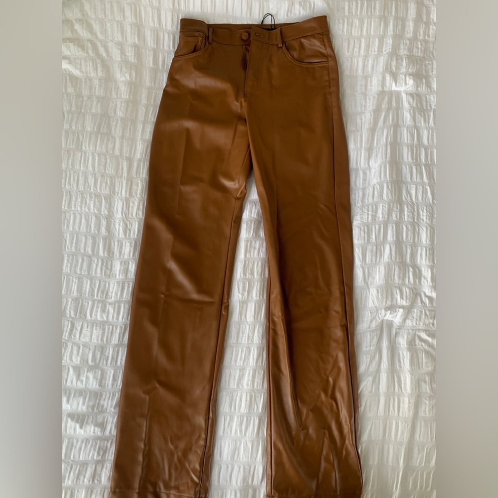 Zara Faux Leather lined trousers on Camel